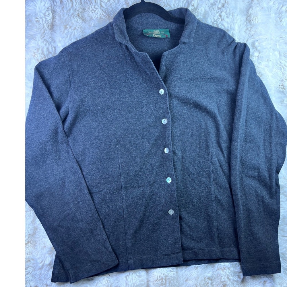 Orvis Womens Charcoal Gray Button Down Cardigan Sweater Collar Long Sleeve L A13